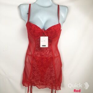 NWT 2 pc Floral Texture Mesh Babydoll & Thong Set